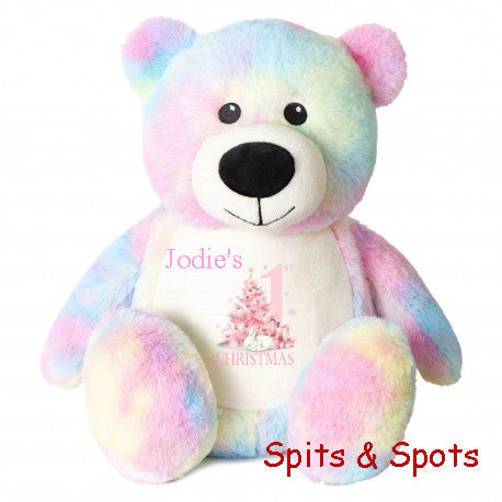 Christmas - Pastel Bear Pink Tree White Bunny