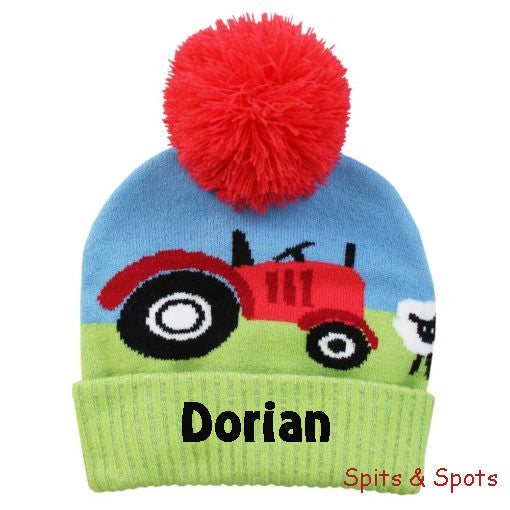 Child Tractor Farm Beanie Hat Personalised